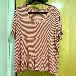 Old Navy Burnt Orange & White Striped V-Neck T-Shirt